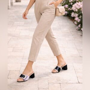 ✨ Black Block Heel Mule Sandals‎ Square Toe Chic Modern Size 7 ✨